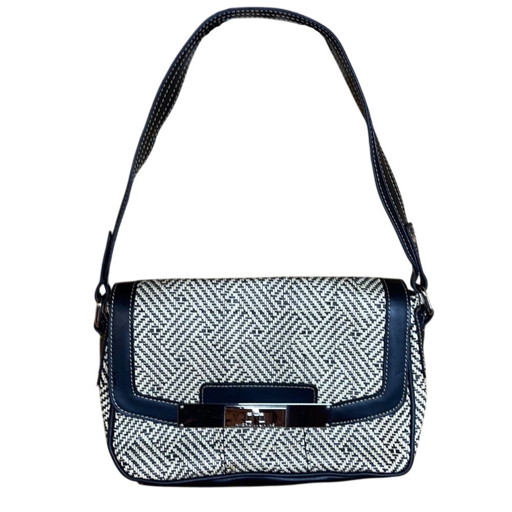 American Living Black Cream Woven Chevron Shoulder Bag‎ Silver Hardware Handbag